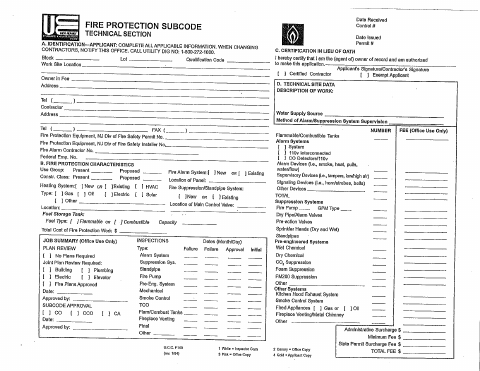 First page of the Fire Protection Permit Application