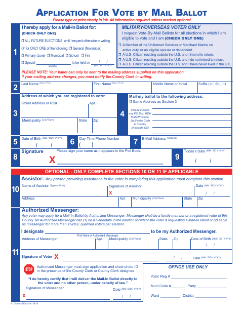 First page of the Application for Vote by Mail Ballot