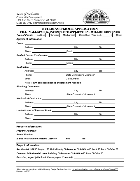 First page of the Building Permit Application