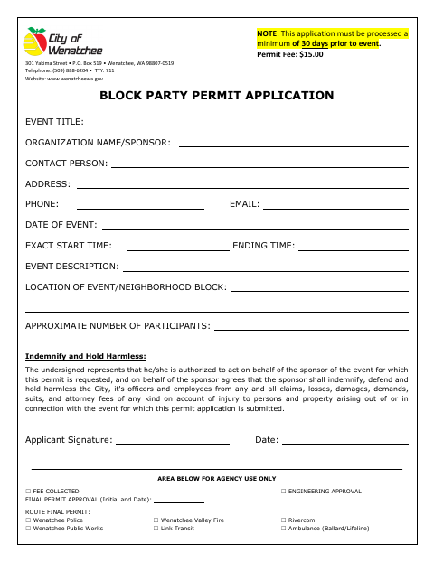 First page of the Block Party Permit Application