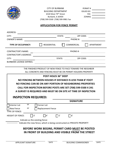 First page of the Application for Fence Permit