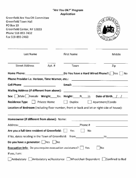 First page of the Are You Ok? Program Application