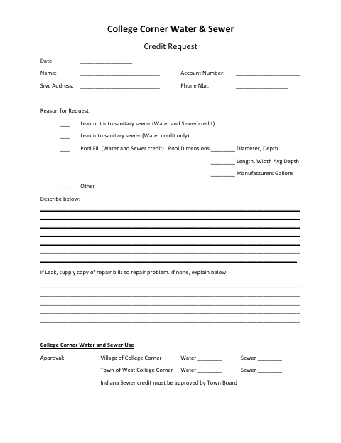 First page of the Water & Sewer Credit Request
