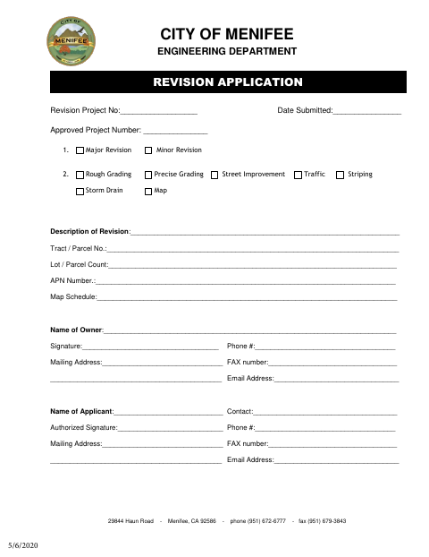 First page of the Plan Revision Application