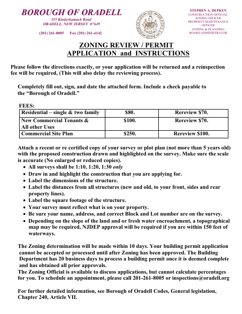 First page of the Zoning Review / Permit Application and Instructions