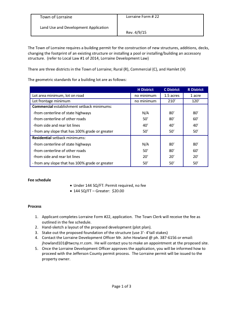 First page of the Land Use and Development Application