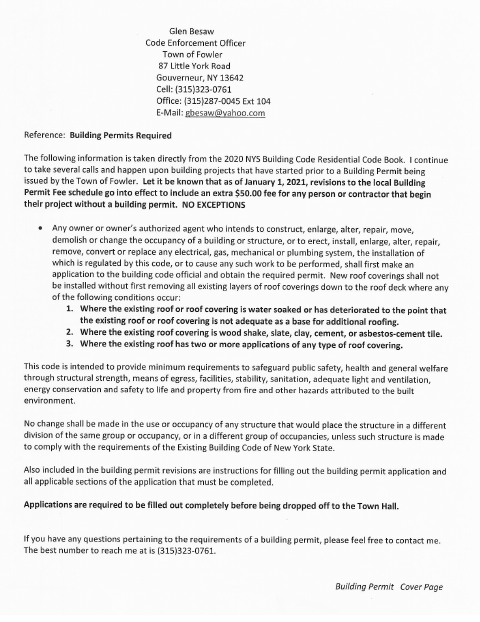 First page of the Building Permit Application