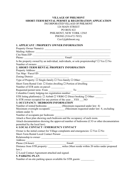First page of the Short-Term Rental Permit & Registration Application