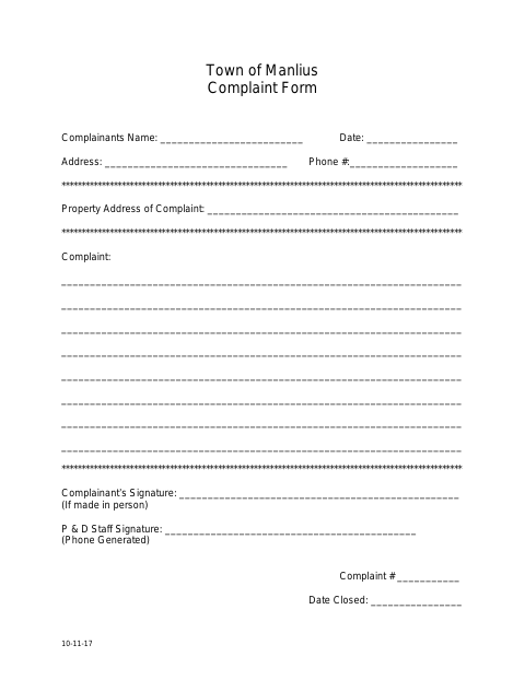 First page of the Code Complaint Form