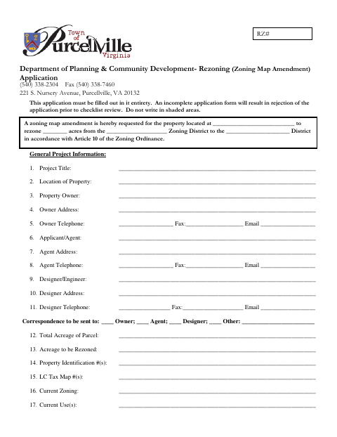 First page of the Rezoning (Zoning Map Amendment) Application