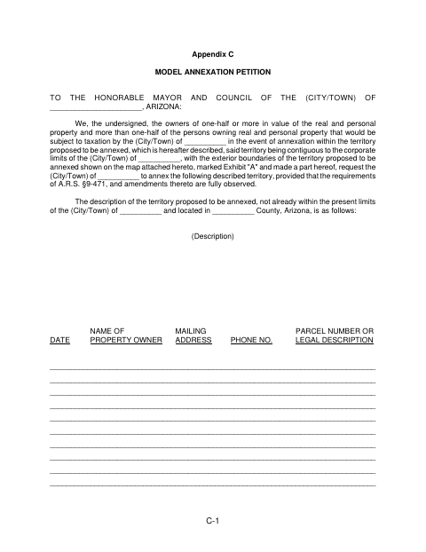 First page of the Model Annexation Petition
