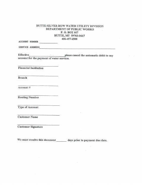 First page of the Cancelation of Automatic Direct Payment