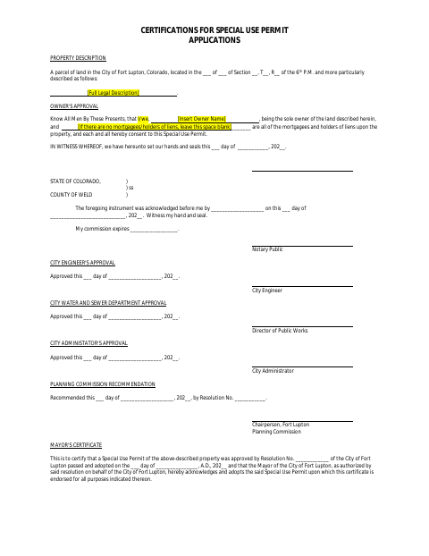 First page of the Certifications for Special Use Permit Applications