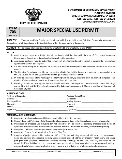 First page of the Major Special Use Permit
