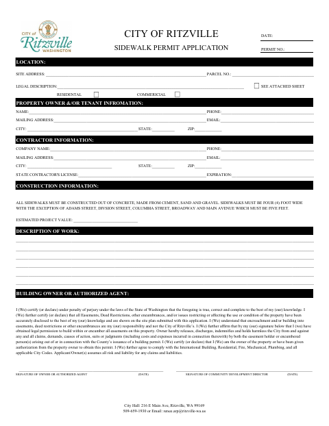 First page of the Sidewalk Permit Application