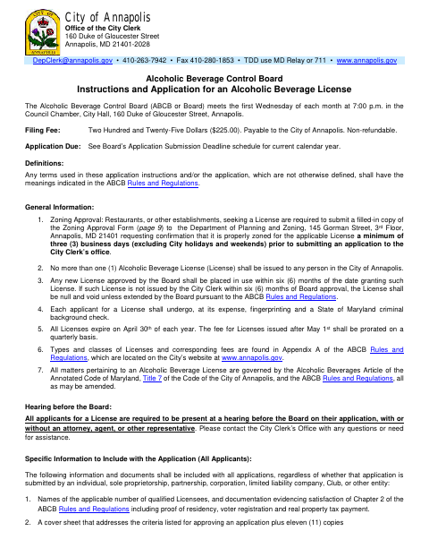 First page of the Application for Alcoholic Beverage License (New or Transfer)