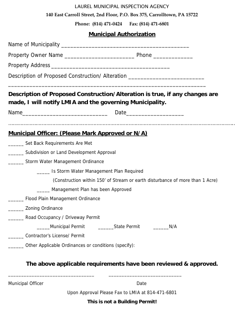 First page of the Municipal Authorization