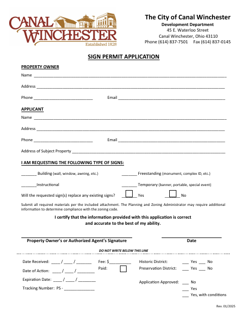First page of the Sign Permit Application