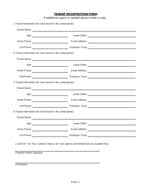 First page of the Tenant Registration Form
