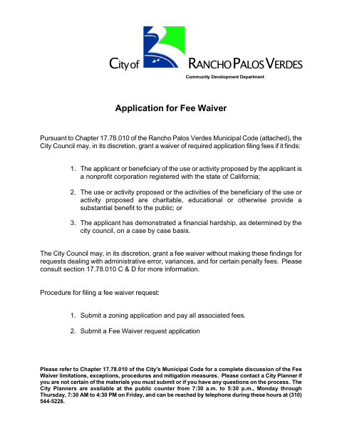 First page of the Application for Fee Waiver