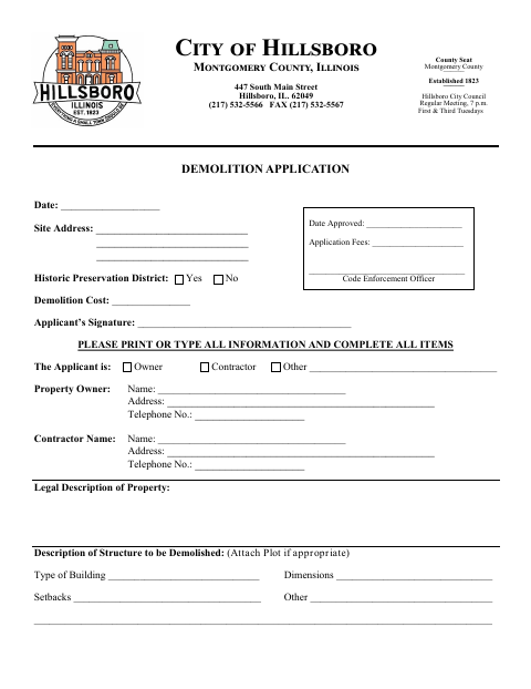 First page of the Demolition Application