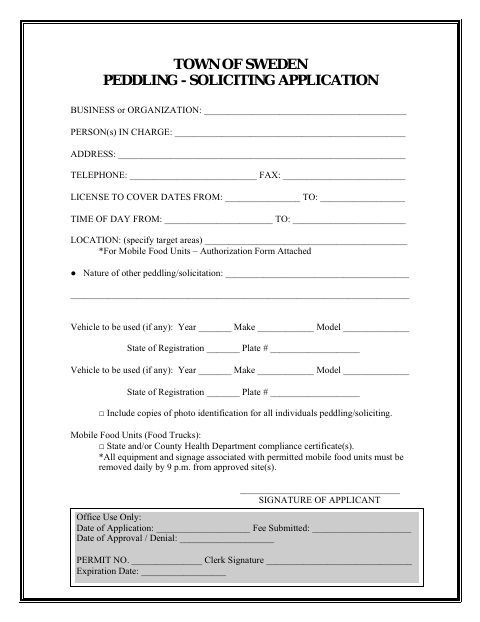 First page of the Peddling and Soliciting Application