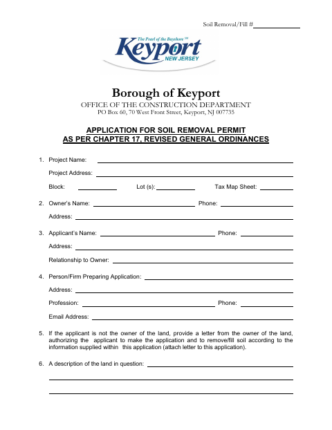 First page of the Application for Soil Removal Permit