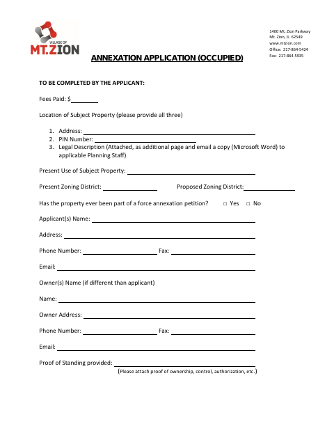 First page of the Occupied Annexation Application