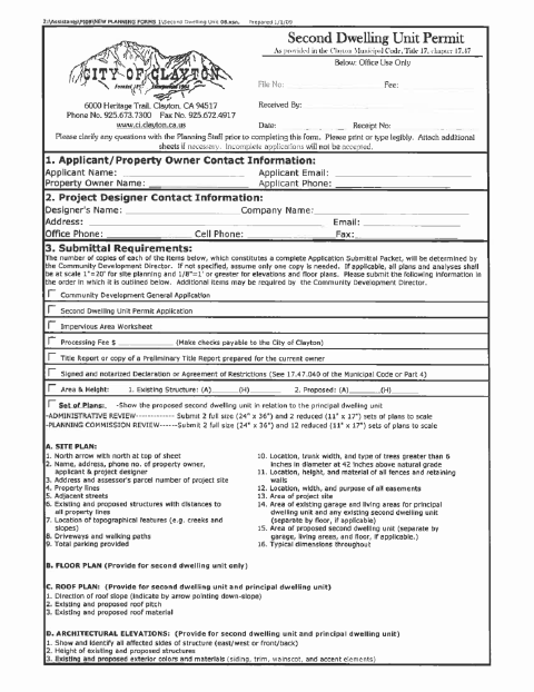 First page of the Accessory Dwelling Unit Permit