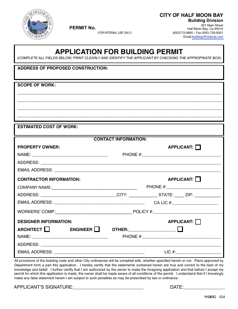 First page of the Application for Building Permit