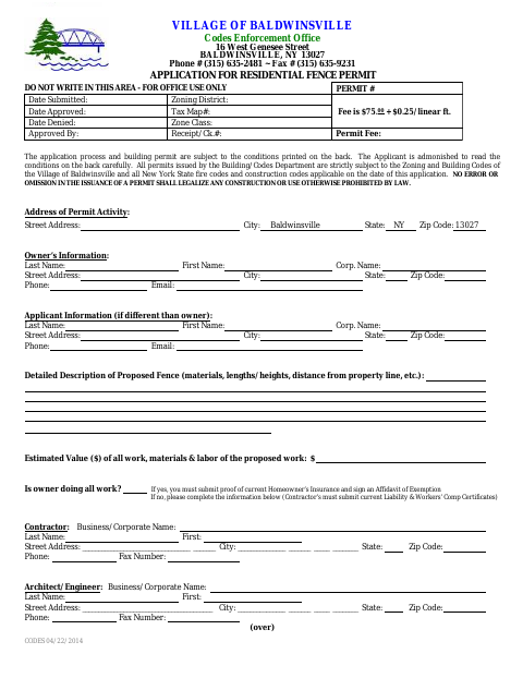 First page of the Application for Residential Fence Permit