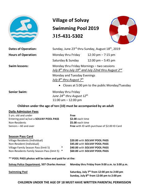 First page of the Swimming Pool Lesson Application