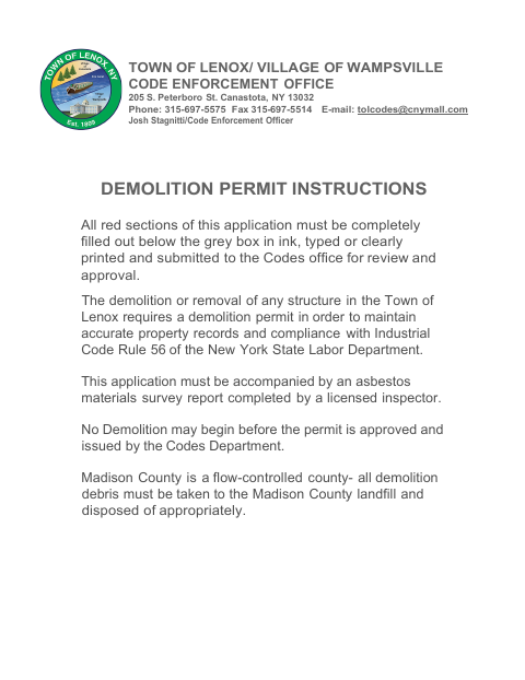 First page of the Demolition Permit Application