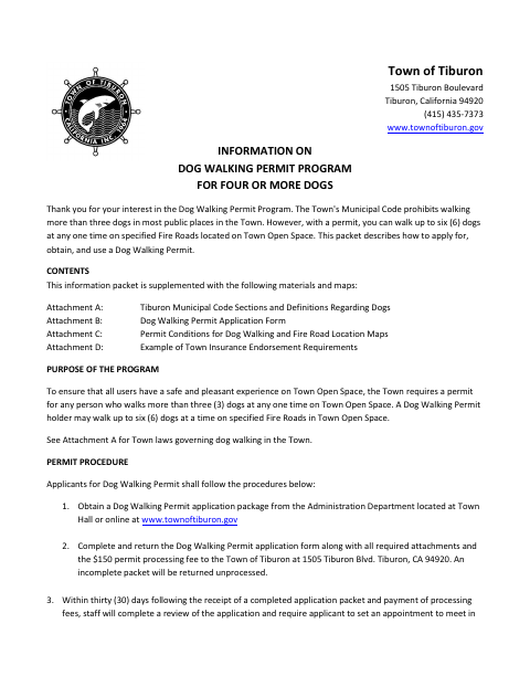 First page of the Dog Walking Permit Application for Four or More Dogs