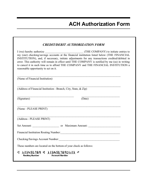 First page of the ACH Authorization Form