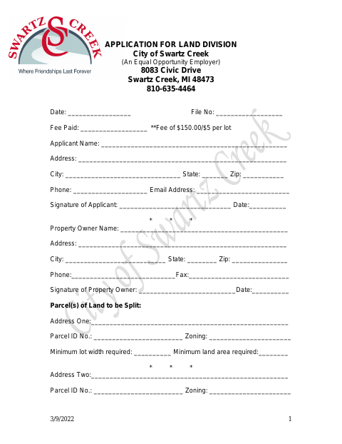 First page of the Application for Land Division