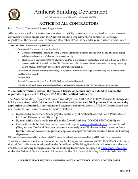 First page of the Application for Contractor’s License
