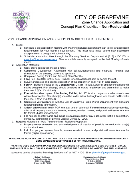 First page of the Zone Change and Concept Plan Application and Checklist – Non-Residential