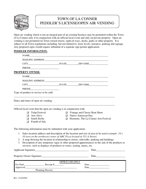 First page of the Peddler’s License Open-Air Vending Application