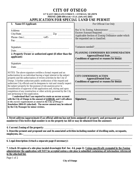 First page of the Application for Special Land Use Permit