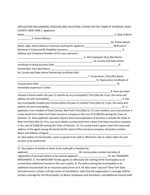 First page of the Hawkers, Peddlers and Solicitors License Application