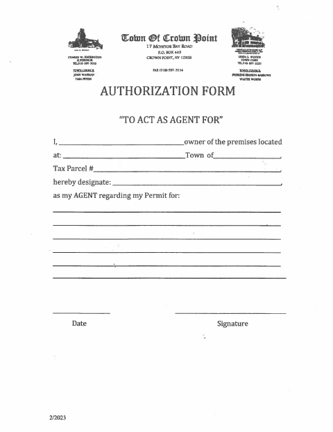 First page of the Authorization to Act as Agent for a Permit