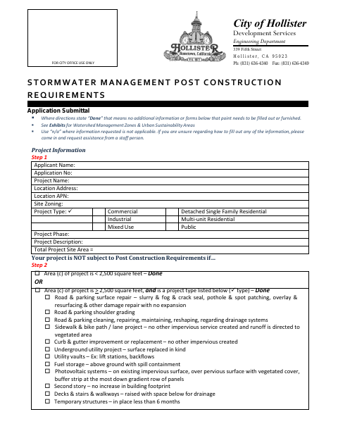 First page of the Stormwater Management Post-Construction Requirements
