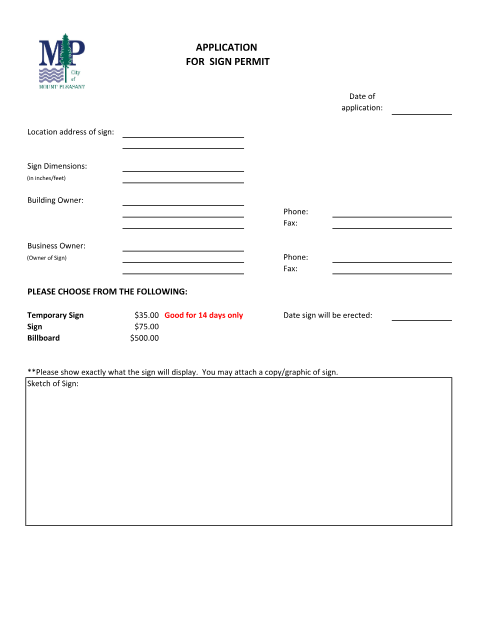 First page of the Sign Permit Application