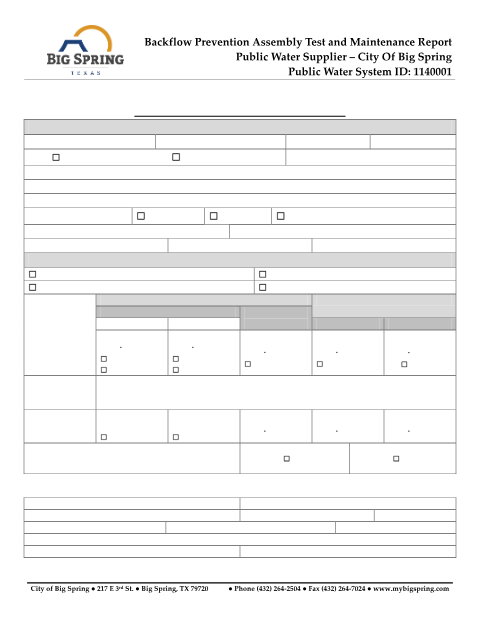 First page of the Backflow Prevention Assembly Test and Maintenance Report