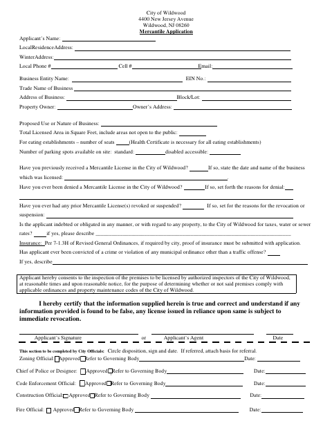 First page of the Mercantile Application