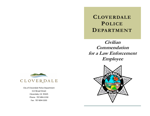 First page of the Civilian Commendation for a Law Enforcement Employee
