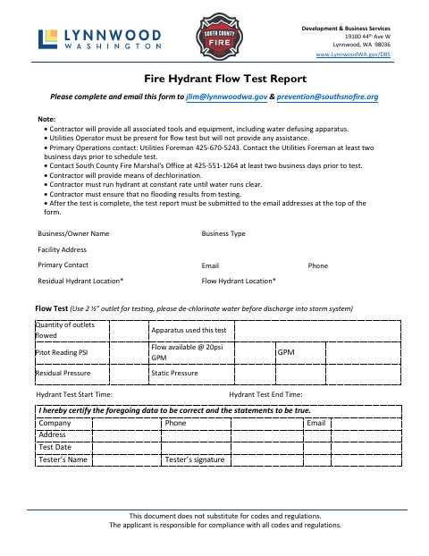 First page of the Fire Hydrant Flow Test Report