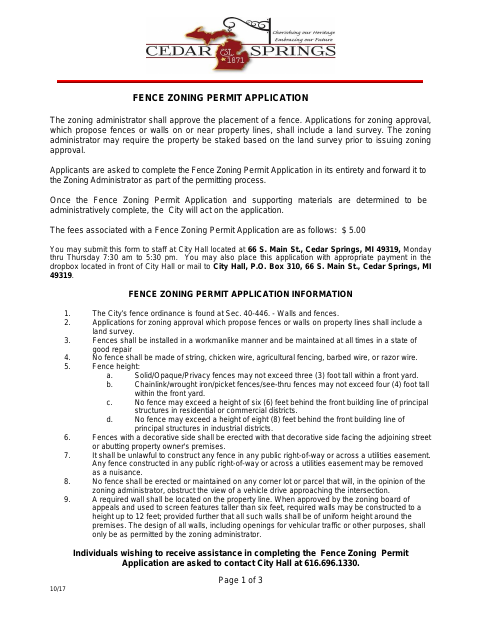 First page of the Fence Zoning Permit Application