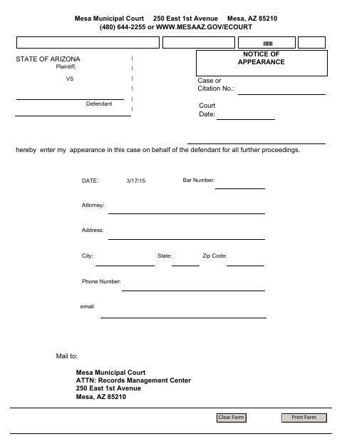 First page of the Notice of Appearance